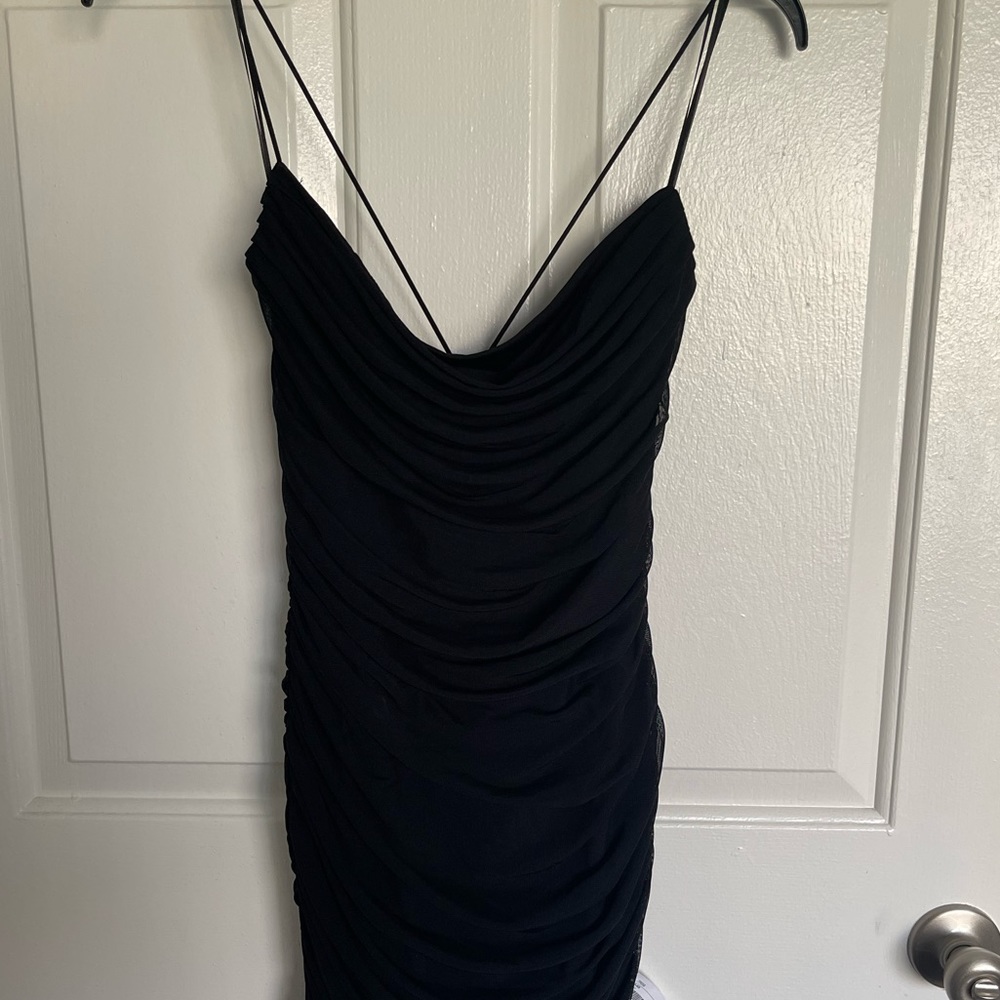 Mesh black runched dress